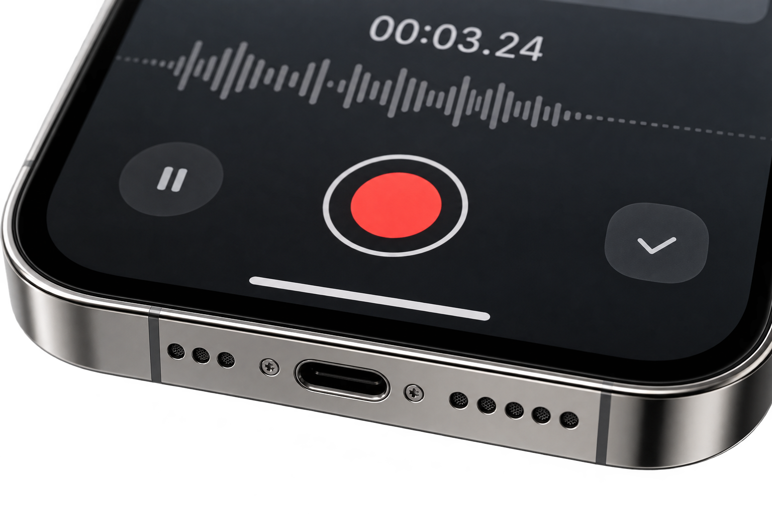Primer plano de smartphone grabando audio