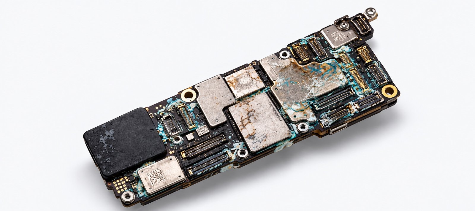 Placa de iPhone con daño por líquidos